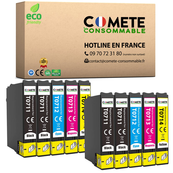 COMETE, Entreprise Française- T0715 - 10 Cartouches Compatibles EPSON