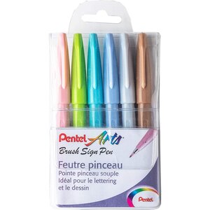 Pochette de 6 feutres pinceau brush sign pen couleurs assorties pentel