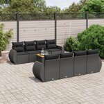 vidaXL Salon de jardin 9 Pièces avec coussins noir résine tressée
