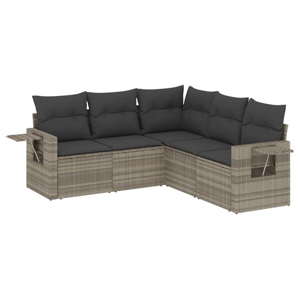 vidaXL Salon de jardin 5 Pièces avec coussins gris clair résine tressée