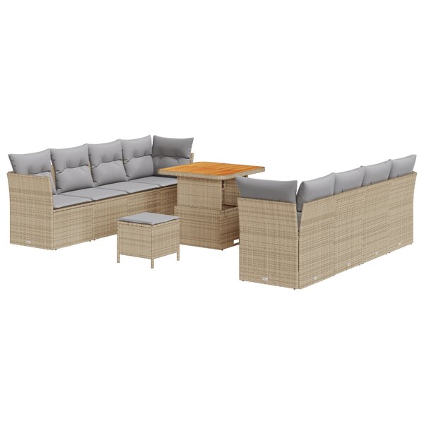 Set de Canapé de Jardin 11 Pièces vidaXL avec Coussins Beige Poly Rattan Acacia