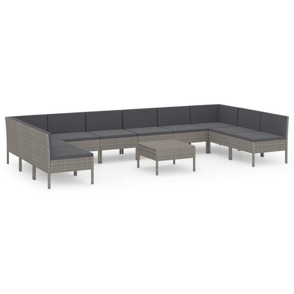 vidaXL Salon de jardin 11 Pièces avec coussins Résine tressée Gris