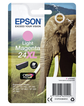 Epson 24xl light magenta ink 24xl cartouche dencre magenta clair haute capacite 9.8ml 740 pages 1-pack rf-am blister