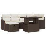 Ensemble de Sofa de Jardin 7 Pièces avec Coussins Marron en Poly Rotin