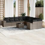 vidaXL Salon de jardin 11 Pièces avec coussins gris résine tressée