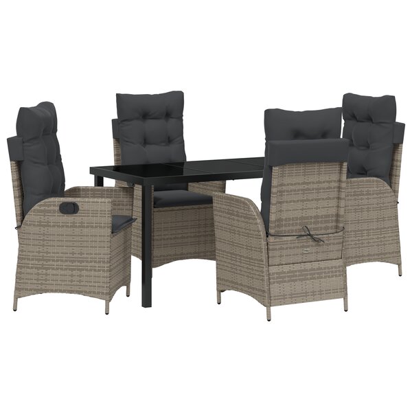 vidaXL Ensemble de Salle à Manger de Jardin de 5 Pièces avec Coussins Gris Rattan Poly