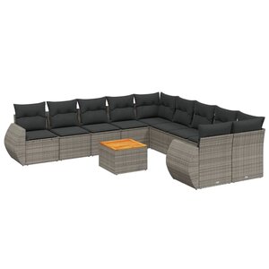 vidaXL Salon de jardin 11 Pièces avec coussins gris résine tressée