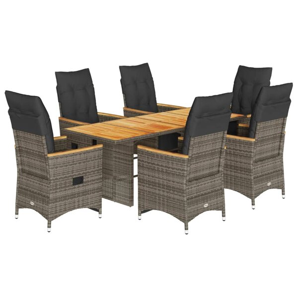 vidaXL Ensemble de bistro de jardin 7 Pièces coussins gris poly rotin