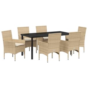 vidaXL Ensemble de salle à manger pour jardin 7 Pièces Beige Poly rotin