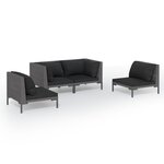 vidaXL Salon de jardin 4 Pièces avec coussins Résine tressée Gris foncé