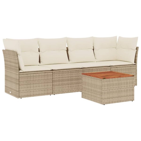 vidaXL Salon de jardin avec coussins 5 Pièces beige résine tressée