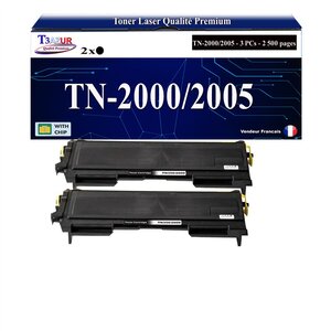 2 Toners compatibles avec Brother TN2000 TN2005 pour Brother DCP2010 DCP7010 DCP7020 DCP7025 - 2 500 pages - T3AZUR