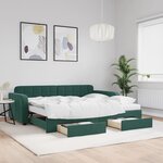 vidaXL Lit de jour avec gigogne et tiroirs vert foncé 90x200cm velours