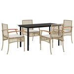 vidaXL Ensemble à manger de jardin avec coussins 5Pièces Beige poly rotin