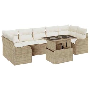 vidaXL Ensemble de canapé de jardin avec coussin 8 Pièces Beige polyrotin