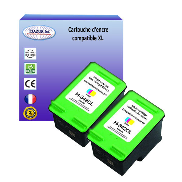 2 Cartouches compatibles avec HP DeskJet 5420, 5440, D4160, D4163 remplace HP 342 (C9361EE) Couleur 18ml - T3AZUR