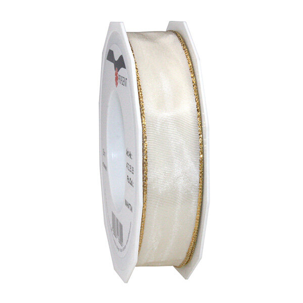 Ruban de soie avec bordure doré manhattan 25-m-rouleau 25 mm créme