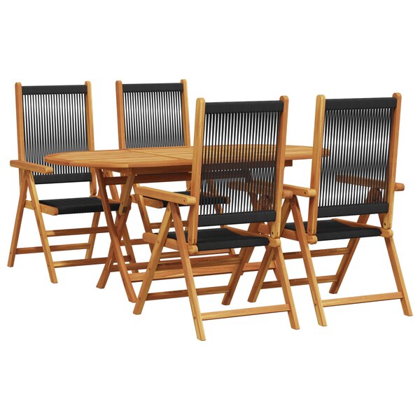 Ensemble de jardin 5 pièces vidaXL en bois d'acacia massif et en rotin synthétique  noir