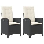 vidaXL Chaises inclinables de jardin lot de 2 et coussins noir rotin