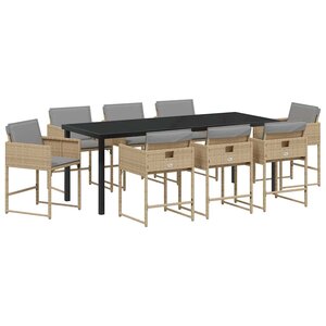 vidaXL Ensemble de salle à manger pour jardin 9 Pièces Beige polyrotin