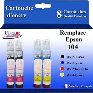 T3AZUR - 8x Bouteilles compatibles avec Epson EcoTank ET-2810 ET-2811 ET-2812 ET-2814 ET-2815