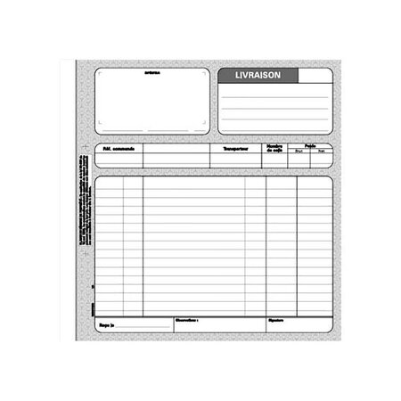 Carnet de bons de livraison Manifold, deux exemplaires, 50 feuilles sans carbone, 210 x 210 mm (paquet 5 unités)