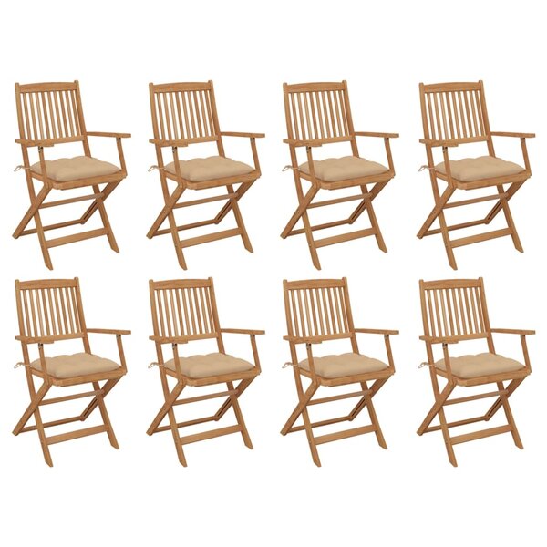 vidaXL Chaises pliables d'extérieur avec coussins 8 Pièces Bois d'acacia
