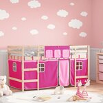vidaXL Lit mezzanine enfants et rideaux rose 80x200cm bois pin massif