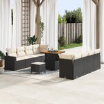 Ensemble de Canapés de Jardin 11 Pièces avec Coussins Noir Rattan Acacia