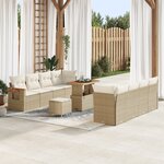 Ensemble de Canapés de Jardin de 11 pièces avec Coussins Beige Poly Rattan Acacia