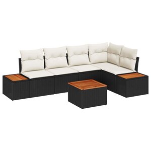 vidaXL Ensemble de canapé de jardin avec coussin 6 Pièces Noir Poly rotin