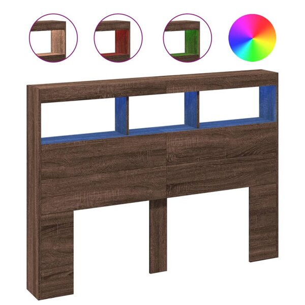 vidaXL Armoire tête de lit avec LED chêne marron 140x17x102 cm