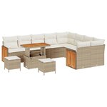 Ensemble de canapés de jardin de 12 pièces avec coussins Beige Poly Rotin Acacia