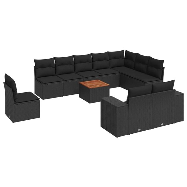 vidaXL Salon de jardin 11 Pièces avec coussins noir résine tressée