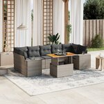 vidaXL Salon de jardin 8 Pièces avec coussins gris résine tressée