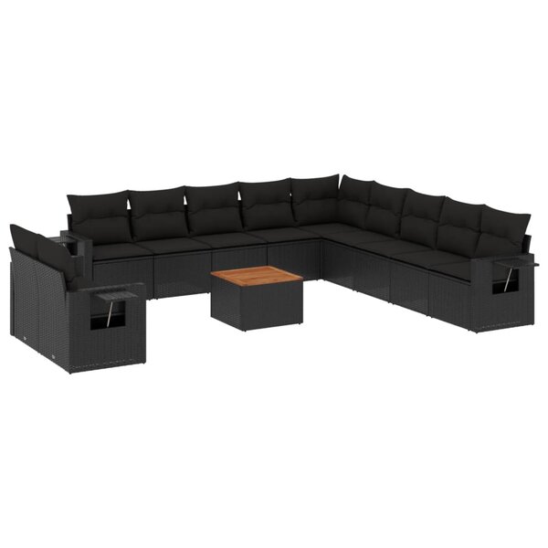 vidaXL Salon de jardin 12 Pièces avec coussins noir résine tressée
