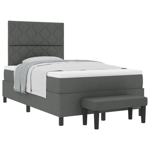 vidaXL Lit à ressorts avec matelas et banc gris foncé 120x200 cm en tissu