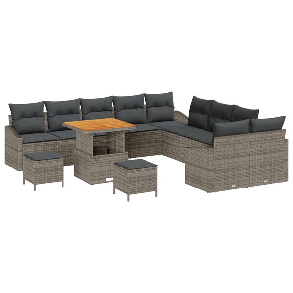 Ensemble de canapé de jardin vidaXL 13 pièces avec coussins gris en rotin acacia