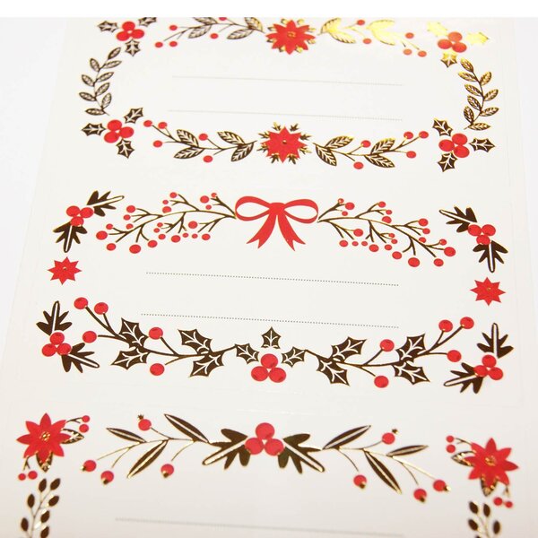 12 étiquettes adhésives de Noël - Feuillage avec dorures