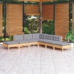 vidaXL Salon de jardin 7 Pièces avec coussins gris bois de pin