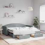 vidaXL Lit de jour avec gigogne et tiroirs gris clair 90x190 cm tissu