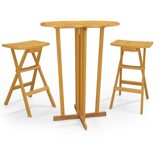 vidaXL Ensemble de bar pliable 3 Pièces Bois de teck massif