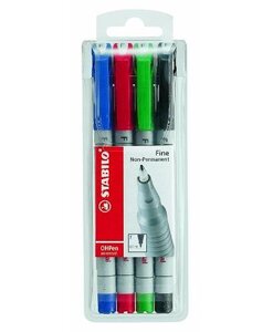 Pochette de 4 Feutre pour Transaprent OHPen encre soluble Pointe fine STABILO
