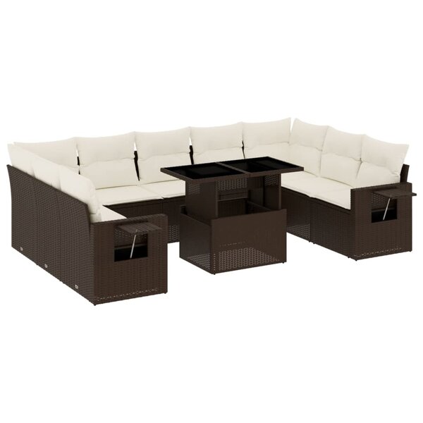 vidaXL Salon de jardin 10 Pièces avec coussins marron résine tressée