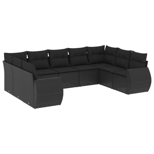 vidaXL Salon de jardin 9 Pièces avec coussins noir résine tressée