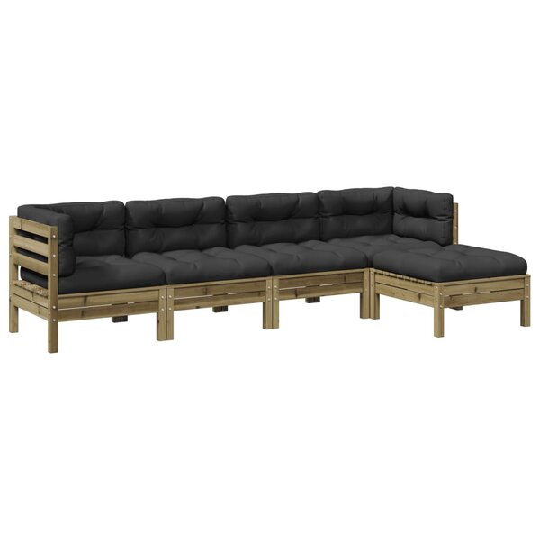 vidaXL Salon de jardin 5 Pièces avec coussins bois de pin imprégné