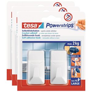 Pack 2 Crochets Powerstrips LARGE Rectangle 2Kg Blanc x 3 TESA