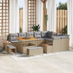 Ensemble de Canapés de Jardin 12 Pièces avec Coussins Beige en Rotin Poly