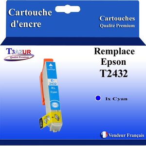 T3AZUR- Cartouche Compatible avec Epson 24XL 24 XL remplace Epson Expression Photo XP-55 XP-750 XP-760 XP-850 XP-860 XP-950 XP-960 XP-970 Cyan