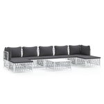 vidaXL Salon de jardin 8 Pièces avec coussins blanc acier